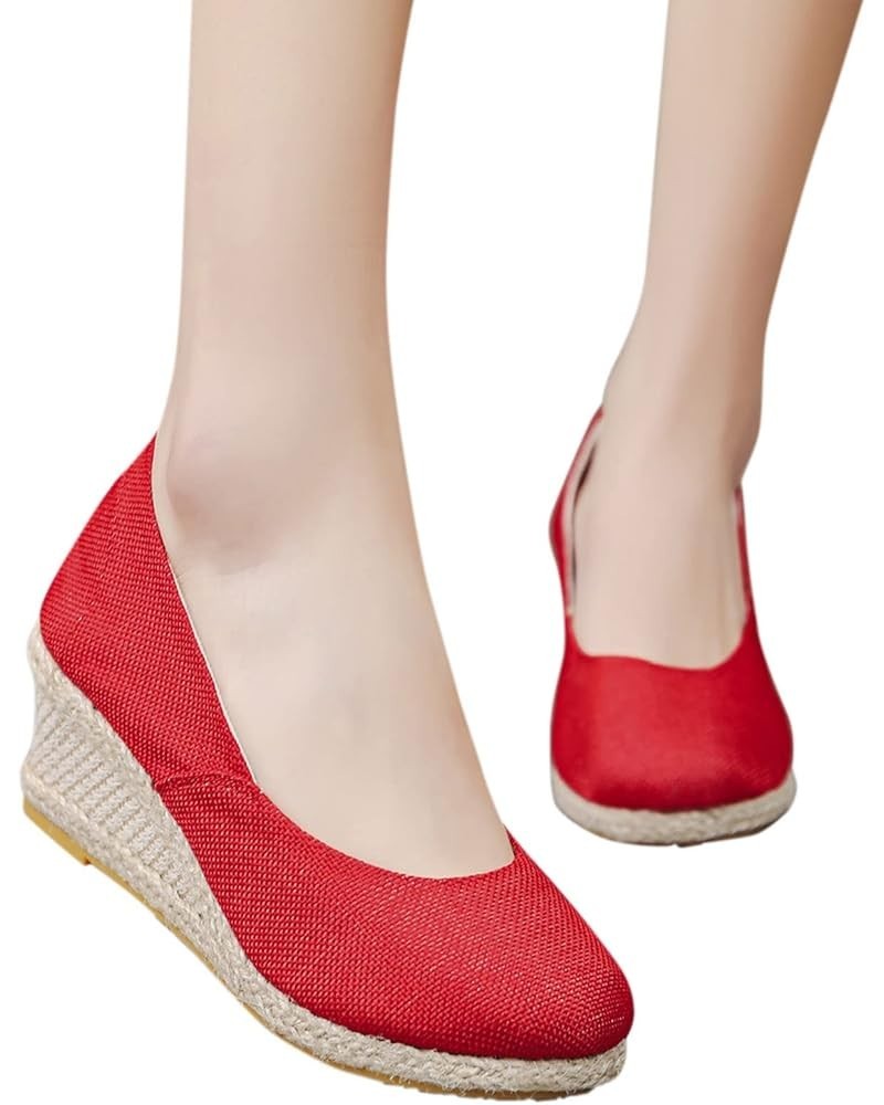 Women'S Wedges Espadrilles, Chunky Heel Over-Toed Sandals Comfortable Platform Summer Breathable Sandals Arch Support C-red $...