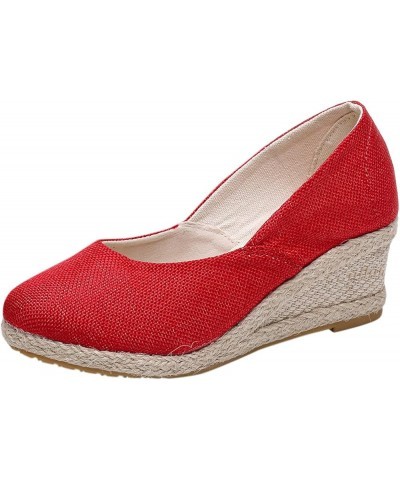 Women'S Wedges Espadrilles, Chunky Heel Over-Toed Sandals Comfortable Platform Summer Breathable Sandals Arch Support C-red $...