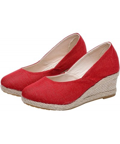 Women'S Wedges Espadrilles, Chunky Heel Over-Toed Sandals Comfortable Platform Summer Breathable Sandals Arch Support C-red $...