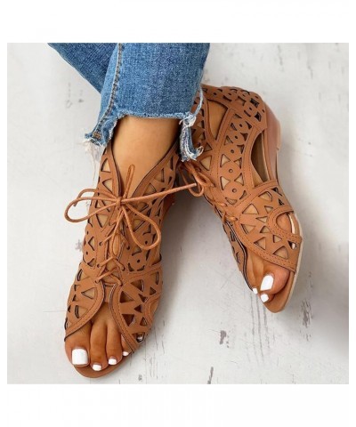 Women's Summer Flat Round Toe Sandals Outdoor Casual Crystal Buckle Strap Shoes Brown $12.16 Slippers