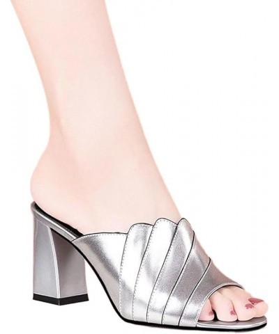 Women's Block-Heeled Mule Sandals Vintage Open Toe Slip on Heeled Sandals Breathable Dressy Sandals Silver 6.5 $29.20 Sandals