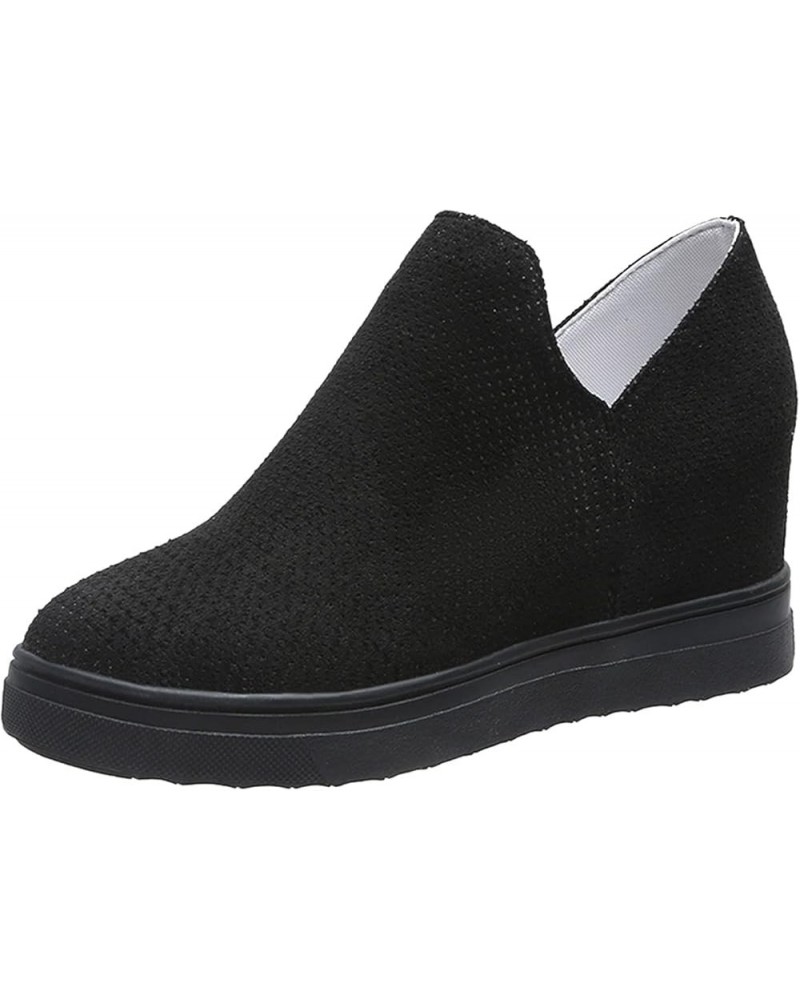 Women's Wedge Sneakers Platform Slip On Hidden Wedge Ankle Boots High Top Breathable Casual Sneakers Shoes Black $25.19 Athle...