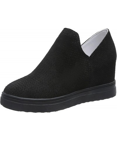 Women's Wedge Sneakers Platform Slip On Hidden Wedge Ankle Boots High Top Breathable Casual Sneakers Shoes Black $25.19 Athle...