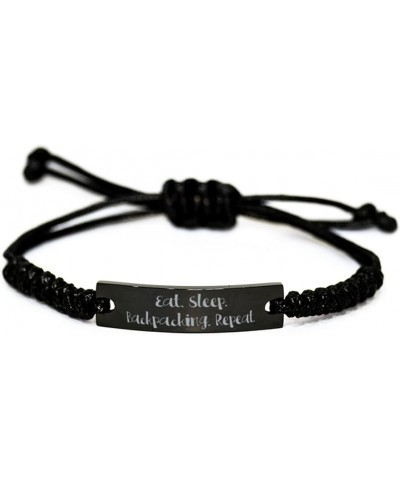 Inspirational Backpacking Gifts, Eat. Sleep. Backpacking. Repeat, Holiday Black Rope Bracelet for Backpacking $13.72 Boots