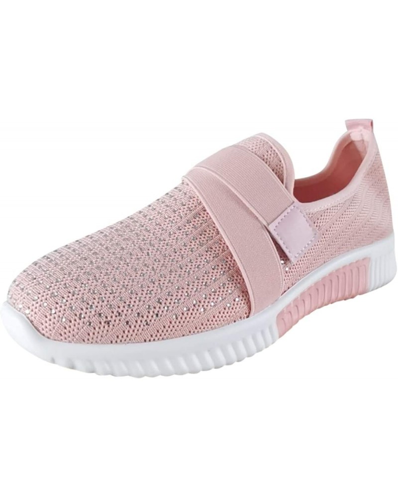 Walking Shoes for Women - Women Mesh Round Cross Straps Flat Sneakers Running Shoes 01 Pink $14.41 Athletic Shoes