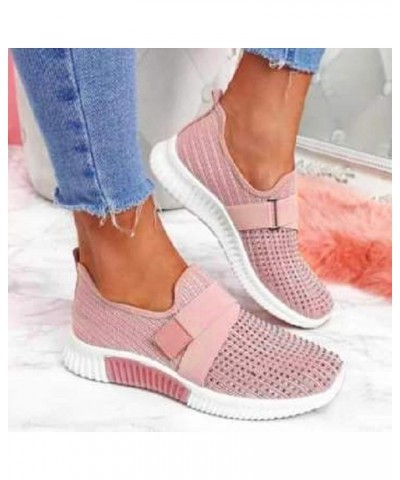 Walking Shoes for Women - Women Mesh Round Cross Straps Flat Sneakers Running Shoes 01 Pink $14.41 Athletic Shoes