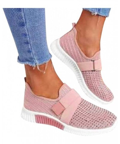 Walking Shoes for Women - Women Mesh Round Cross Straps Flat Sneakers Running Shoes 01 Pink $14.41 Athletic Shoes