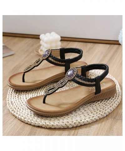 Womens Wedges Shoes Elastic Band Casual Bohemian Sandals Boho Beach Sandals Flip Flops Shoes Summer Sandals for Women Wedge (...