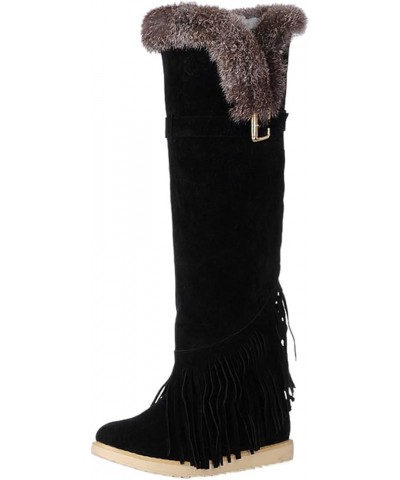 Shoes Thermal Fashion Colors Tassel Women's Breathable Winter Boots Retro Thigh Women's Taupe Boots for Women Low Heel Black ...