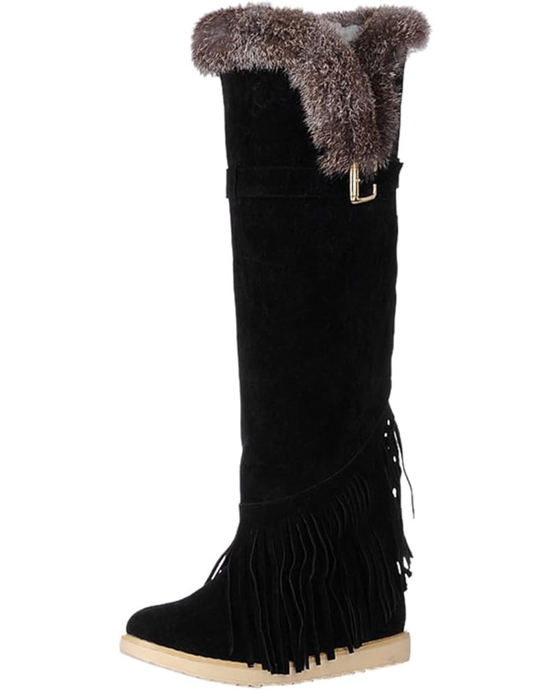 Shoes Thermal Fashion Colors Tassel Women's Breathable Winter Boots Retro Thigh Women's Taupe Boots for Women Low Heel Black ...