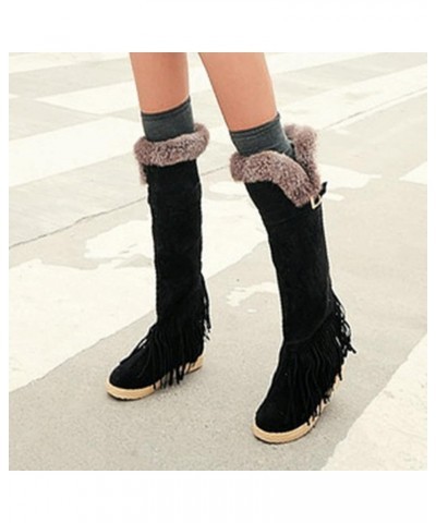 Shoes Thermal Fashion Colors Tassel Women's Breathable Winter Boots Retro Thigh Women's Taupe Boots for Women Low Heel Black ...