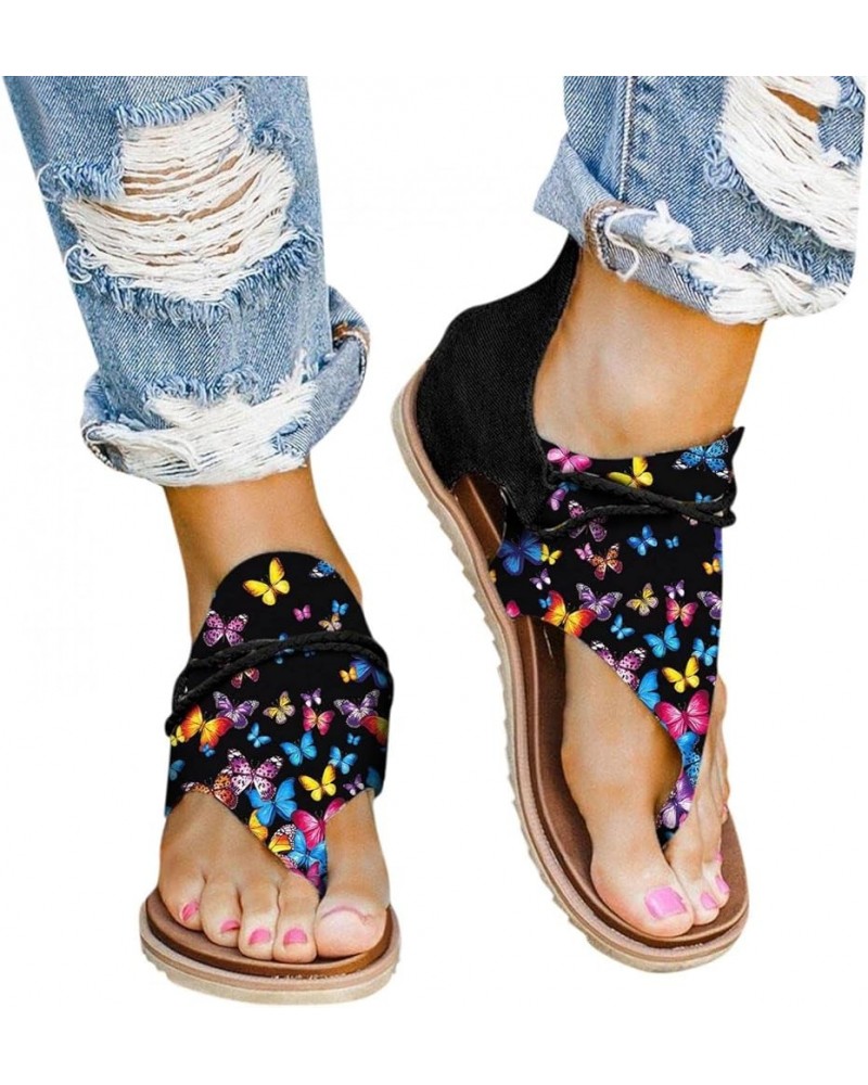 Summer Sandals for Women Casual Clip Toe Flat Sandals Floral Printed Back Zipper Sandals Boho Summer Beach Flip Flops Slipper...