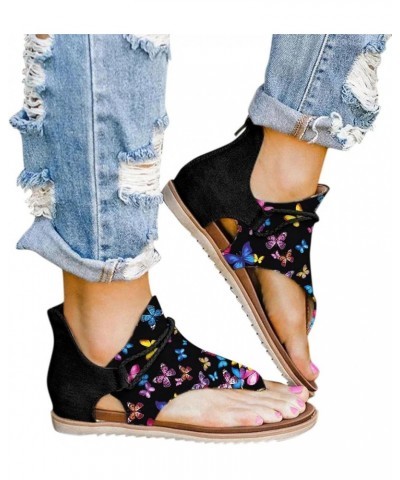 Summer Sandals for Women Casual Clip Toe Flat Sandals Floral Printed Back Zipper Sandals Boho Summer Beach Flip Flops Slipper...