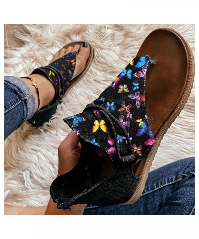 Summer Sandals for Women Casual Clip Toe Flat Sandals Floral Printed Back Zipper Sandals Boho Summer Beach Flip Flops Slipper...