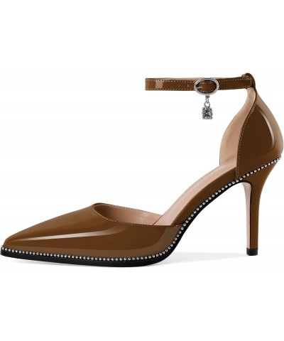 Womens High Heels Beaded Pumps Stiletto Ankle Strap Pointed Toe D'Orsay Heel Dress Shoes Patent Leather 3.5 Inch Brown $26.23...