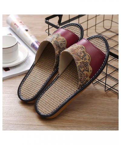 Teen Girls Metal Slippers European Velvet Printed Linen Leather Slippers Women's Spring Summer Home Indoor Shoes Wine $10.58 ...