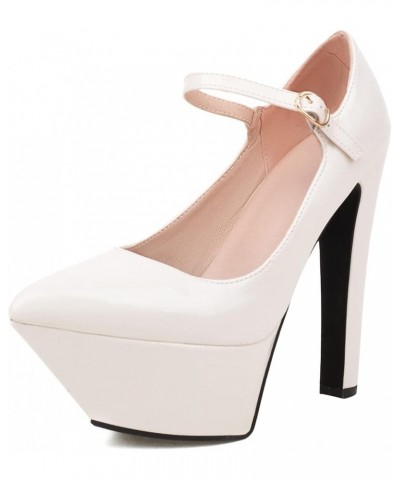 Women Pointed Toe Patent Stiletto Heel Pumps Beige $35.92 Pumps