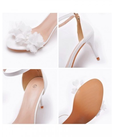 7.5cm Heels Open Toe Dress Sandals for Women Lace Flower Strappy Buckle Dress Sandal Outdoor Party Wedding Shoes (Color : Whi...