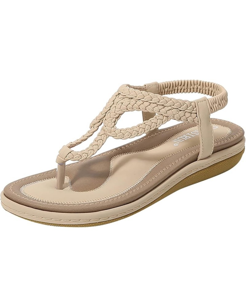 Women Wedges Sandal Round Toe Ankle Strap Comfort Soft Slingback Summer Beach Slides Sandals 144-htrns-beige-a $16.62 Sandals