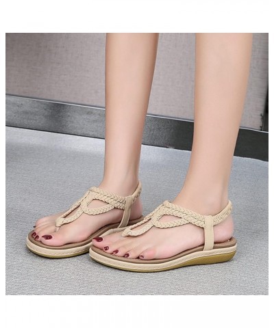 Women Wedges Sandal Round Toe Ankle Strap Comfort Soft Slingback Summer Beach Slides Sandals 144-htrns-beige-a $16.62 Sandals