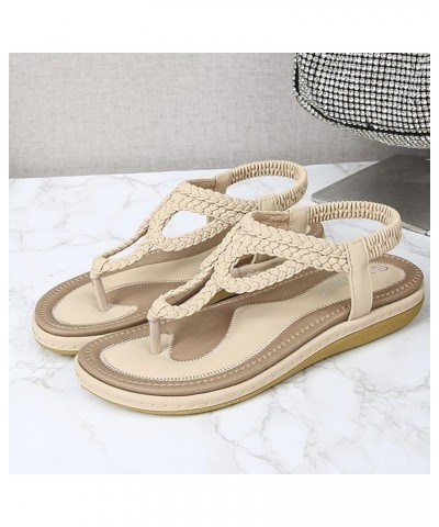 Women Wedges Sandal Round Toe Ankle Strap Comfort Soft Slingback Summer Beach Slides Sandals 144-htrns-beige-a $16.62 Sandals