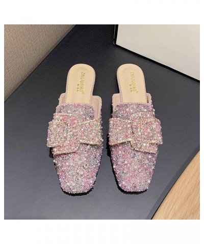 Womens Slides Sandals Cloud Slippers Summer Fashion Summer and Autumn Women's Shoes Low Heel Flat Head Rhinestone Pink $24.10...