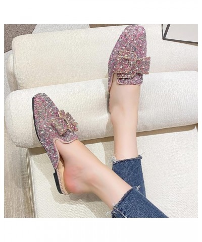 Womens Slides Sandals Cloud Slippers Summer Fashion Summer and Autumn Women's Shoes Low Heel Flat Head Rhinestone Pink $24.10...