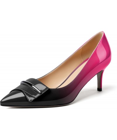 Womens Kitten Heels Pumps Point Toe Slip On Mid Heel Dressy Wedding Shoes with Bukle Black-hotpink $17.99 Pumps