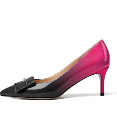 Womens Kitten Heels Pumps Point Toe Slip On Mid Heel Dressy Wedding Shoes with Bukle Black-hotpink $17.99 Pumps