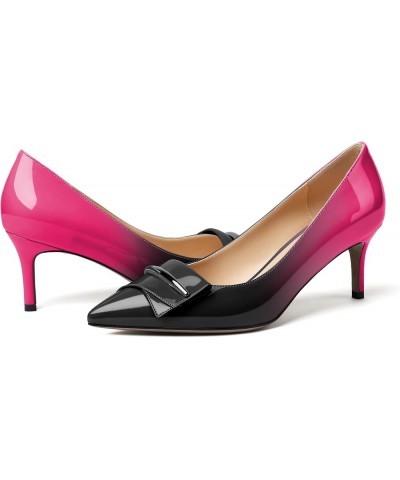 Womens Kitten Heels Pumps Point Toe Slip On Mid Heel Dressy Wedding Shoes with Bukle Black-hotpink $17.99 Pumps