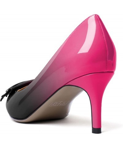 Womens Kitten Heels Pumps Point Toe Slip On Mid Heel Dressy Wedding Shoes with Bukle Black-hotpink $17.99 Pumps