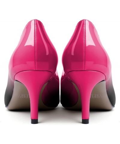 Womens Kitten Heels Pumps Point Toe Slip On Mid Heel Dressy Wedding Shoes with Bukle Black-hotpink $17.99 Pumps