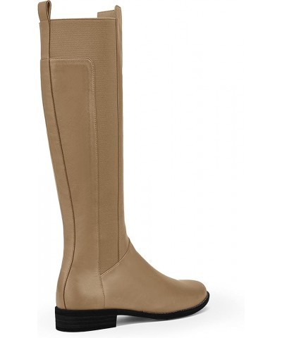 Women's Knee High Boots Low Heel Riding Boots Block Flat Calf Boot Shoes Khaki $17.22 Boots