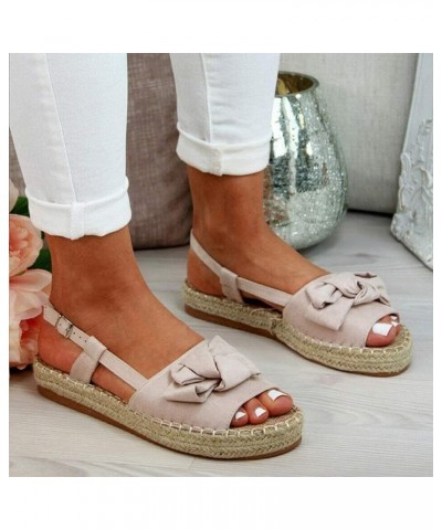 Womens Hessian Flats Sandals Summer Open Toe Bowknot Platform Sandals Espadrilles Buckle Shoes Ankle Strap Heeled Vintage Bea...