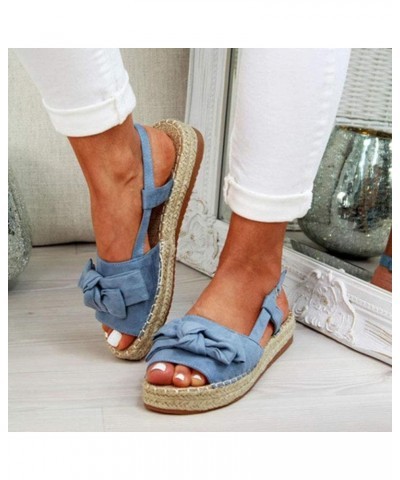 Womens Hessian Flats Sandals Summer Open Toe Bowknot Platform Sandals Espadrilles Buckle Shoes Ankle Strap Heeled Vintage Bea...