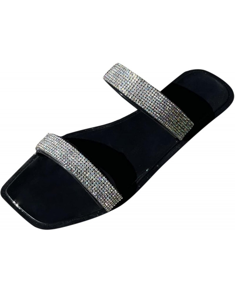 Breathable Open Toe Sandals for Women Fashion Sequins Rhinestone Beach Shoes Spring and Summer Large Size Slippers (Black, 9....