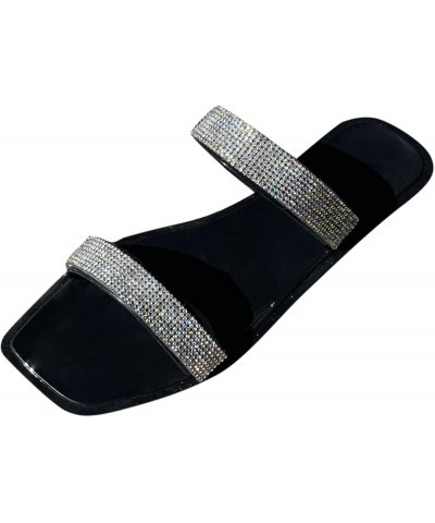 Breathable Open Toe Sandals for Women Fashion Sequins Rhinestone Beach Shoes Spring and Summer Large Size Slippers (Black, 9....