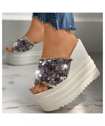 Women's Platform Wedge Sandals Wide Block Heel Women's Athletic Outdoor Sandals Comfortable Knit White $19.75 Sandals