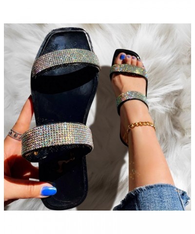 Breathable Open Toe Sandals for Women Fashion Sequins Rhinestone Beach Shoes Spring and Summer Large Size Slippers (Black, 9....