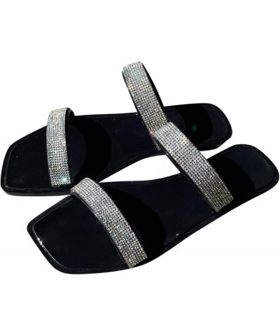 Breathable Open Toe Sandals for Women Fashion Sequins Rhinestone Beach Shoes Spring and Summer Large Size Slippers (Black, 9....