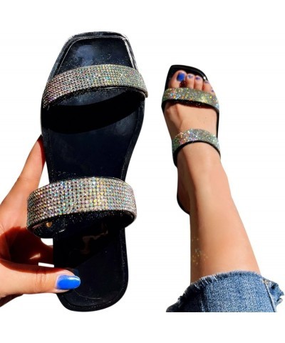 Breathable Open Toe Sandals for Women Fashion Sequins Rhinestone Beach Shoes Spring and Summer Large Size Slippers (Black, 9....