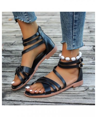 Wedge Sandals For Women Summer Mouth Roman Sandal SHoes Basic Comfy Journey Sandals Shoes Lightweight Beach Fashion I-92 Blac...