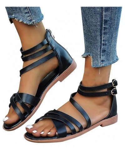 Wedge Sandals For Women Summer Mouth Roman Sandal SHoes Basic Comfy Journey Sandals Shoes Lightweight Beach Fashion I-92 Blac...