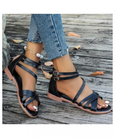 Wedge Sandals For Women Summer Mouth Roman Sandal SHoes Basic Comfy Journey Sandals Shoes Lightweight Beach Fashion I-92 Blac...