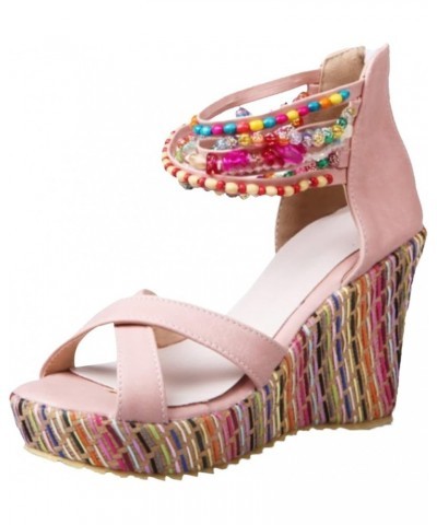 Summer Women Platform Sandals New Model Bohemian Style Beaded Women Wedges Shoes Women Heel Sandals Size 7 (Pink, 7.50) 7 Pin...