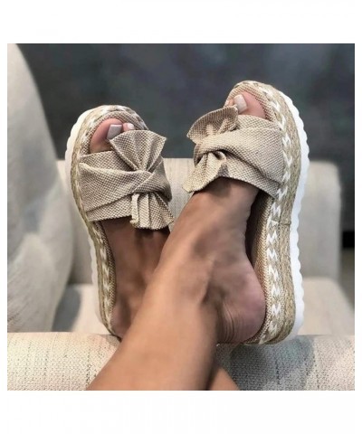 Slip-On Toe Beach Sandals Flat Breathable Bow Women's Weave Open Shoes Summer Women's Sandals Thong Sandals Heels for Women (...