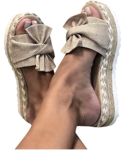 Slip-On Toe Beach Sandals Flat Breathable Bow Women's Weave Open Shoes Summer Women's Sandals Thong Sandals Heels for Women (...