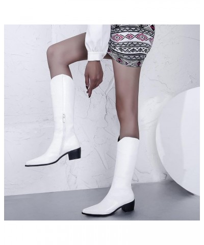 Women Pointed Toe Knee High Outdoor Equestrian Boots White 3 $35.17 Boots