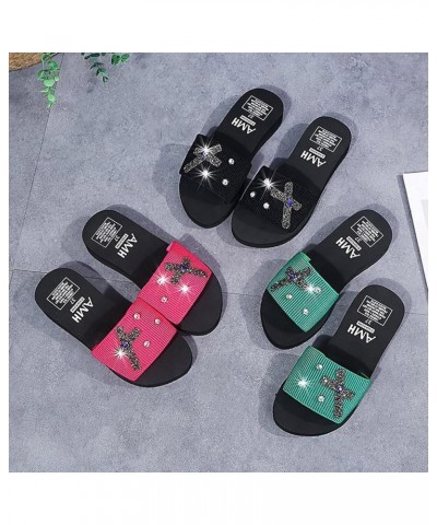 Women Breathable Open Toe Slippers New Summer Diamond Bow Light Foreign Trade Slippers Memory Foam Non Slip Sandals (Green, 6...