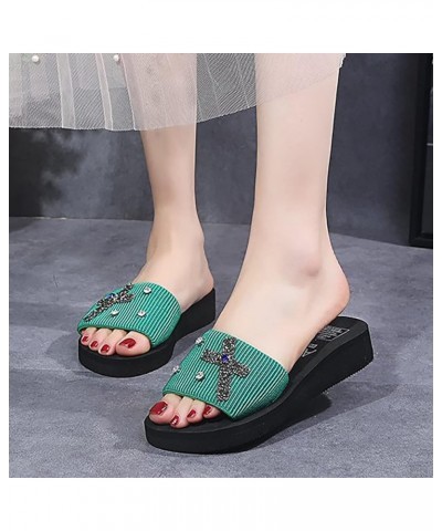 Women Breathable Open Toe Slippers New Summer Diamond Bow Light Foreign Trade Slippers Memory Foam Non Slip Sandals (Green, 6...